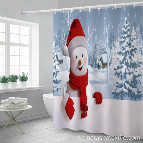 Cortina de ducha no perforada de impresión digital navideña